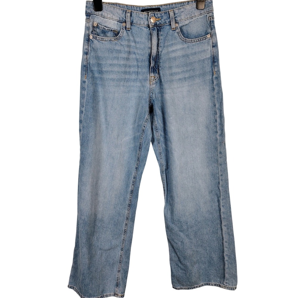 Aeropostale Womens SZ 10 High Rise Wide Leg Jeans Light Wash Cotton Denim Y2K